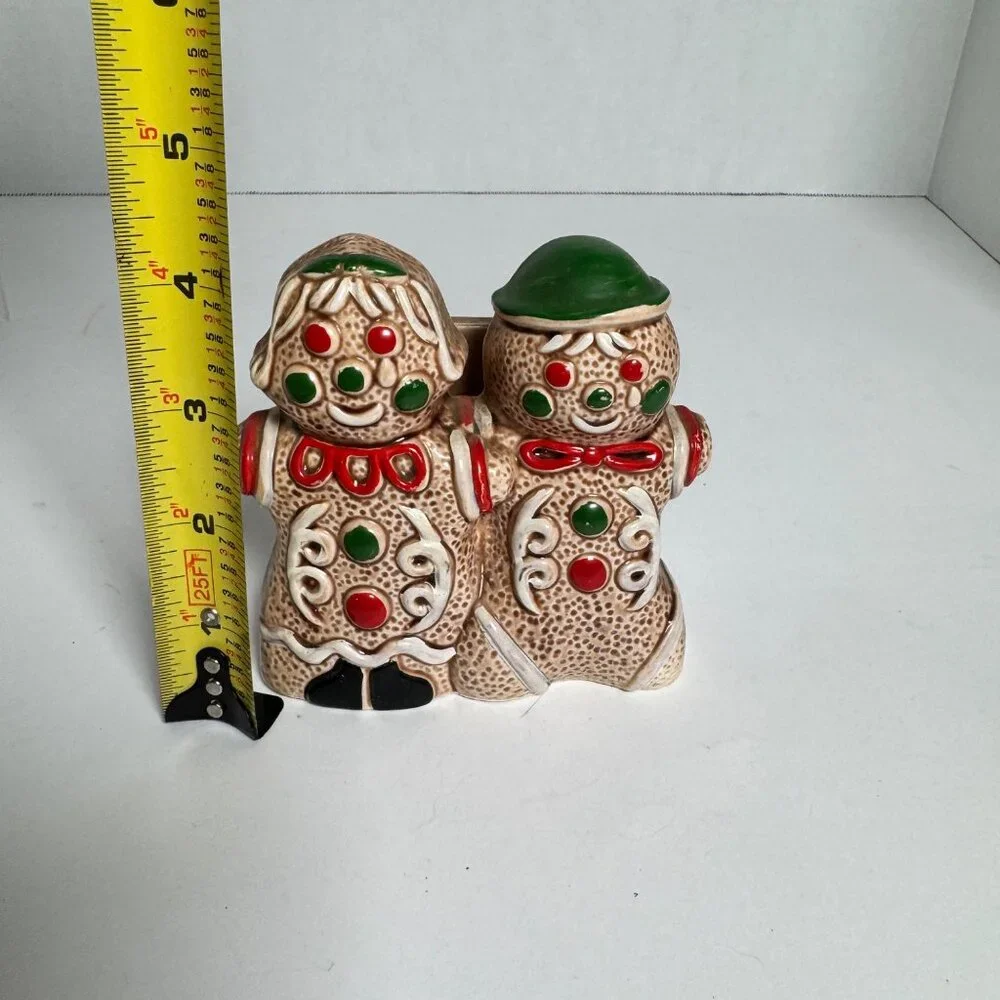 Vintage Gingerbread Man Woman Salt Pepper Shakers & Napkin‎ Holder Japan Ceramic